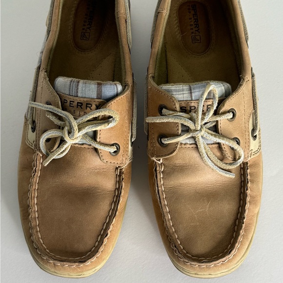 Sperry Top Side with Blue plaid Tan Boat Shoes and Non-Slip Sole - Picture 2 of 7